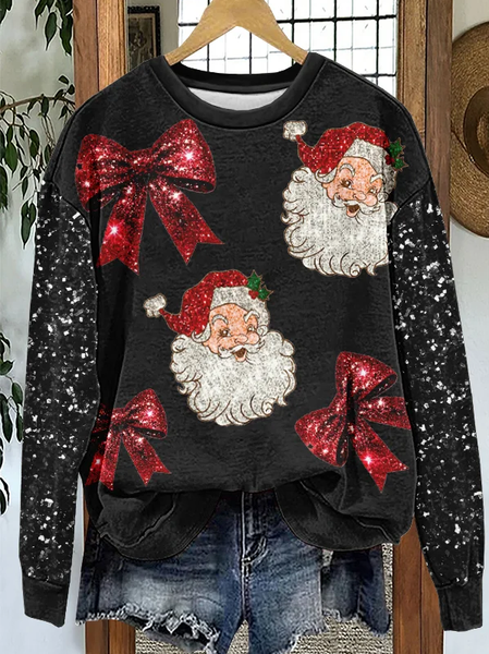 Women Santa Claus Crew Neck Printing Casual Spring/Fall Long Sleeve Sweatshirt, JustFashionNow Sweatshirts & Hoodies, color:Black|size:XXL,