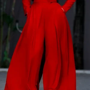 Urban Plain Wide Leg Pants With Belt, Pants, color:Red|size:XXL, Stylewe