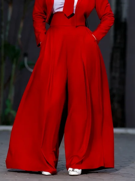 Urban Plain Wide Leg Pants With Belt, Pants, color:Red|size:XXL, Stylewe