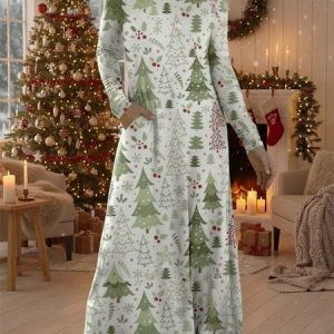 Women Christmas Summer Dress Crew Neck Long Sleeve H-Line Dress, Dresses, color:White|size:XL, catalog Noracora shop