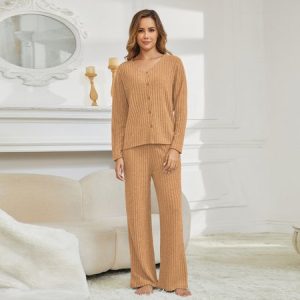 Regular Fit Casual V Neck Pajama Set, Jumpsuits&Rompers, color:Orange|size:XL, catalog Noracora shop