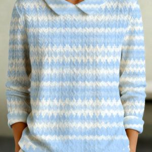 Women Cotton Geometric Long Sleeve Comfy Casual Sweater, Sweaters, color:Light Blue|size:5XL, catalog Noracora shop