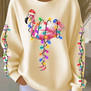Casual Crew Neck Flamingo Sweatshirt Printing, Hoodies & Sweatshirts, color:Beige|size:5XL, catalog Noracora shop