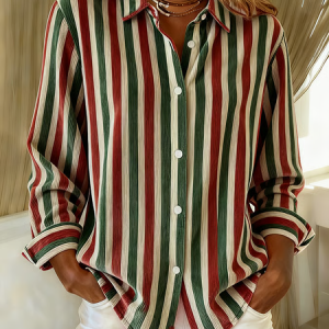 Shirt Collar Regular Sleeve Long Sleeve Striped Buckle Regular Loose Button Up Shirt Shirt For Women, Shirts, color:As Picture|size:XXL, catalog Noracora shop
