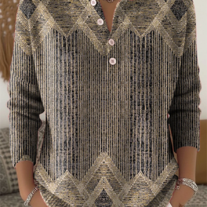 Vintage Loose Gradient Pattern Knit Top, Blouses, color:Gray-brown|size:XXL, catalog Noracora shop