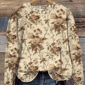 Casual Crew Neck Floral Sweatshirt Printing, Hoodies & Sweatshirts, color:Camel|size:XXL, catalog Noracora shop