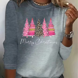 Casual Christmas Crew Neck Long Sleeve T-shirt, T-shirts, color:Gray|size:XXL, catalog Noracora shop