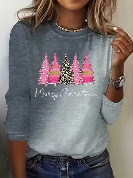 Women Christmas Long Sleeve Tee T-shirt Crew Neck Printing Casual Spring/Fall Graphic Tee Top, JustFashionNow T-Shirts, color:Gray|size:XXL,