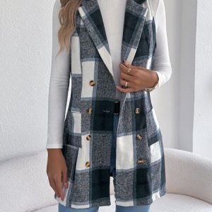 Geometric Casual Vest, Vest, color:Navyblue|size:XL, catalog Noracora shop