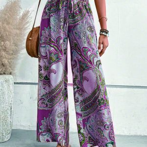Elastic Band Casual Loose Ethnic Pants, JustFashionNow Pants, color:Purple|size:XXL,