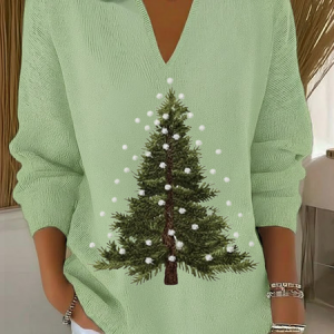 Women Christmas Long Sleeve Comfy Casual Printing Sweater, Sweaters, color:Green|size:4XL, catalog Noracora shop