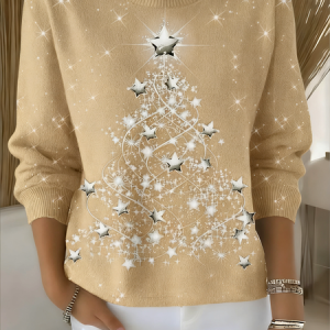 Women Christmas Long Sleeve Comfy Vintage Sweater, Sweaters, color:Apricot|size:XXL, catalog Noracora shop