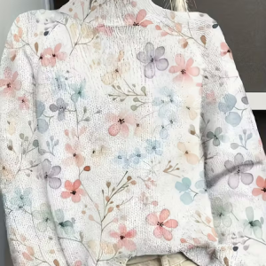 Women Floral Long Sleeve Comfy Vintage Printing Sweater, Sweaters, color:White|size:4XL, catalog Noracora shop