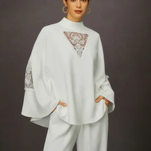 Sheer Lace Patch Top - Versatile Urban Style for Social Occasions, Blouses and Shirts, color:White|size:XXL, Stylewe
