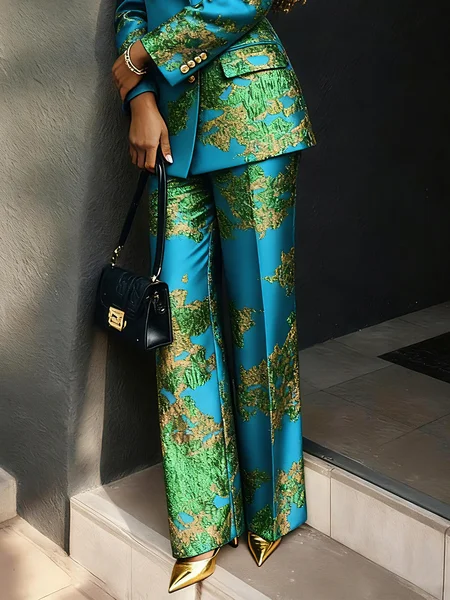Stylewe Women Elegant High Waist Wide Leg Pants Random Print Social Spring, Pants, color:Blue|size:XXL, Stylewe
