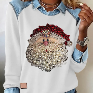 Vintage Shawl Collar Santa Claus Sweatshirt, Hoodies & Sweatshirts, color:White|size:5XL, catalog Noracora shop