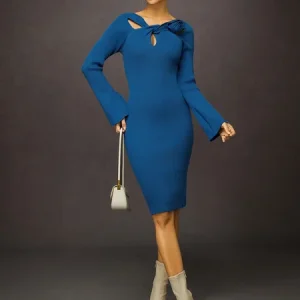Asymmetric 3D Floral Sweaterdress - Modern Knit for Social Events, Midi Dresses, color:As Picture|size:XXL, Stylewe