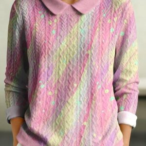 Women Cotton Geometric Long Sleeve Comfy Casual Sweater, Sweaters, color:Pink|size:5XL, catalog Noracora shop