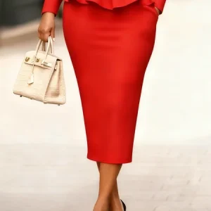 Elegant Plain Midi Skirt, Skirts, color:Red|size:XXL, Stylewe