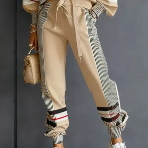 Casual Colorblock Ankle Cuffed Pants, Pants, color:Apricot|size:XXL, Stylewe