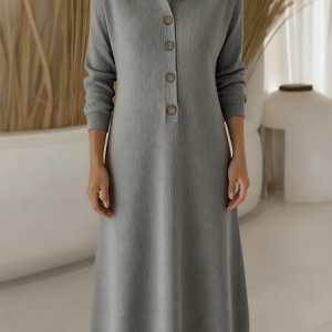 Women Plain Long Sleeve Autumn Dress Shawl Collar Daily Casual Maxi H-Line Dress, JustFashionNow Sweater Dresses, color:Gray|size:4XL,