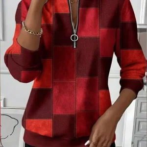 Casual Crew Neck Abstract Plaid Sweatshirt Printing, Hoodies & Sweatshirts, color:Red|size:5XL, catalog Noracora shop