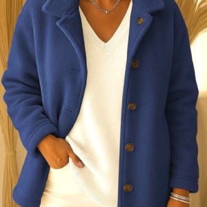 Women Spring/Fall Outerwear Casual Plain Long Sleeve Shawl Collar Jacket, Outerwear, color:Blue|size:3XL, catalog Noracora shop
