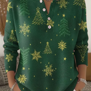 Women Christmas Printing Spring/Fall Casual Long Sleeve Crew Neck Sweater, JustFashionNow Sweaters, color:Green|size:4XL,