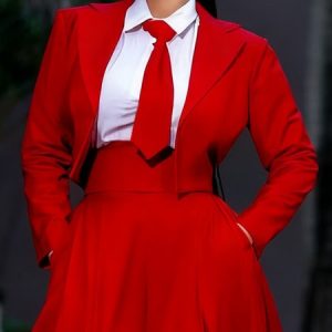 Urban Shoulder Pad Plain Lapel Collar Jacket, Jackets, color:Red|size:XXL, Stylewe