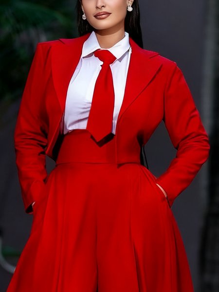 Urban Shoulder Pad Plain Lapel Collar Jacket, Jackets, color:Red|size:XXL, Stylewe