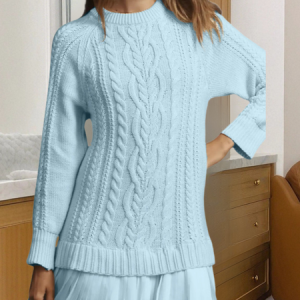 Women Geometric Long Sleeve Autumn Jacquard Dress Crew Neck Daily Sexy Mini Sweater A-Line Dress, JustFashionNow Sweater Dresses, color:Sky Blue|size:3XL,