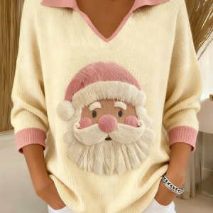 Women Santa Claus Long Sleeve Comfy Vintage Sweater, Sweaters, color:Pink|size:4XL, catalog Noracora shop