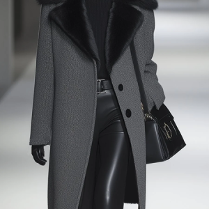 Urban  Fur Collar Color Block Shawl Collar Coat, Coats, color:Gray|size:XXL, Stylewe