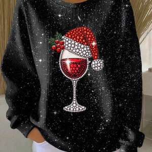Women Christmas Crew Neck Printing Casual Spring/Fall Long Sleeve Sweatshirt, JustFashionNow Sweatshirts & Hoodies, color:Black|size:5XL,