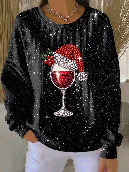 Women Christmas Crew Neck Printing Casual Spring/Fall Long Sleeve Sweatshirt, JustFashionNow Sweatshirts & Hoodies, color:Black|size:5XL,