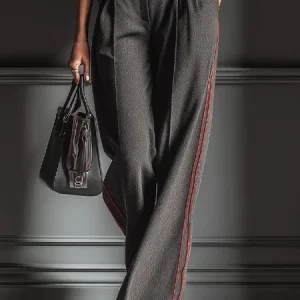 Casual Color Block Binding Straight Pants, Pants, color:Gray|size:XXL, Stylewe