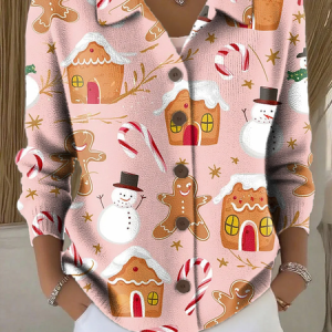 Women Christmas Snowman Long Sleeve Comfy Vintage Printing Cardigan, Cardigans, color:Pink|size:5XL, catalog Noracora shop