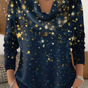 Women Star Long Sleeve Comfy Casual Printing Sweater, Sweaters, color:Purplish Blue|size:3XL, catalog Noracora shop