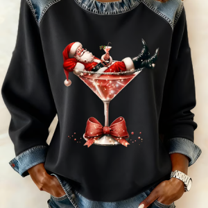 Vintage Crew Neck Santa Claus Sweatshirt Printing, Hoodies & Sweatshirts, color:Black|size:3XL, catalog Noracora shop