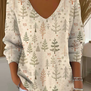 Casual Christmas V Neck Long Sleeve T-shirt, Hoodies & Sweatshirts, color:Apricot|size:4XL, catalog Noracora shop