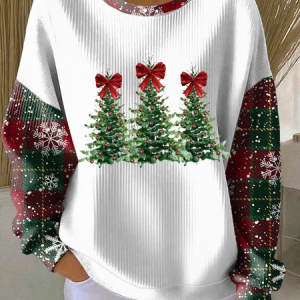 Casual Crew Neck Christmas Sweatshirt Printing, Hoodies & Sweatshirts, color:White|size:4XL, catalog Noracora shop