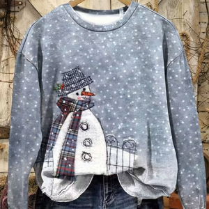 Women Christmas Snowman Crew Neck Printing Casual Spring/Fall Long Sleeve Sweatshirt, JustFashionNow Sweatshirts & Hoodies, color:Gray|size:XXL,