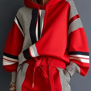 Plus Size Casual Geometric Hoodie Raglan Sleeves Hoodie, Plus Tops, color:Red|size:4X, Stylewe