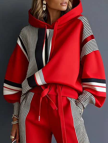 Plus Size Casual Geometric Hoodie Raglan Sleeves Hoodie, Plus Tops, color:Red|size:4X, Stylewe