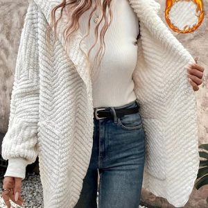 Women Spring/Fall Outerwear Casual Plain Long Sleeve Hoodie Jacket, Coats, color:White|size:XL, catalog Noracora shop