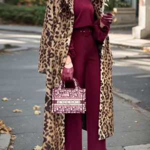 Urban Leopard Shawl Collar Teddy Jacket Belt, Coats, color:Brown|size:XXL, Stylewe