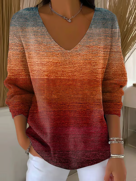 Women Abstract Long Sleeve Tee T-shirt V Neck Printing Casual Spring/Fall Top, JustFashionNow T-Shirts, color:As Picture|size:4XL - Image 4