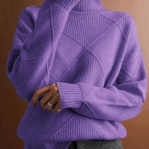 Women Cable Knit Turtleneck Sweater Winter Pullover, JustFashionNow Sweaters, color:Purple|size:XXL,