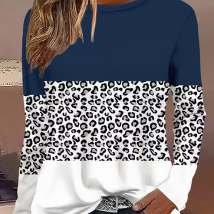 Casual Leopard Crew Neck Long Sleeve T-shirt, T-shirts, color:As Picture|size:XXL, catalog Noracora shop