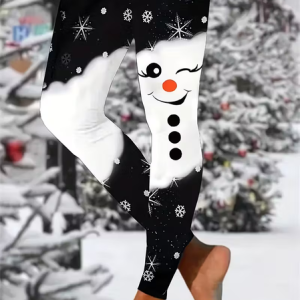 Women Christmas Snowman Casual All Season Printing Long Leggings, Leggings, color:Black-white|size:XXL, catalog Noracora shop
